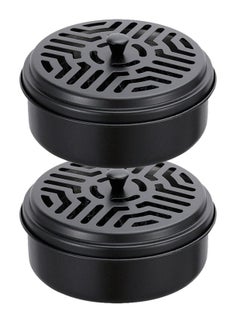 اشتري Mosquito Coil Holder 2 Pack Black Round Incense Holder Mosquito Incense Box Sandalwood Holder Portable Metal Mosquito Incense Burner for Home and Camping في الامارات