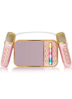 اشتري Mini Karaoke Machine with 2 Wireless Microphone Set Mini Karaoke Machine for Kids and Adults Portable Handheld Microphone and Speaker Set Retro Speaker System with Disco Light Home Party KTV Pink في الامارات