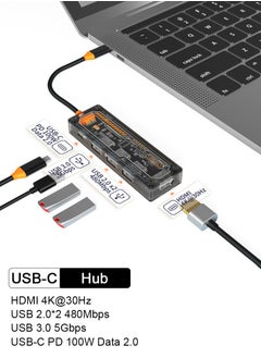 اشتري 5 In 1 USB-C Hub Type C Dock Adapter with 4K HDMI USB-C Gen 2 port 2 USB 3.0 Ports PD 100W Data 2.0 Compatible for MacBook Mac iMac Surface XPS PS5 PC USB Flash Drive Mobile HDD Space Cyberpunk Style في السعودية