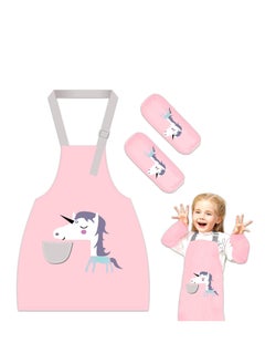 اشتري Kids Apron, Adjustable Childrens Aprons for Baking, Childrens Aprons Waterproof with Oversleeve, Kids Artist Aprons, Kids Painting Apron for Girl Boy Cooking Kitchen Gardening（Pink） في السعودية