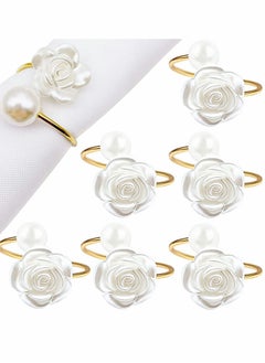 Buy Napkin Rings, White Rose Pearl Dining Table Ring Holder, Vintage Paper Towel Rings for Valentine's Day Wedding Banquet Home Decorations (6 Pcs) in Saudi Arabia