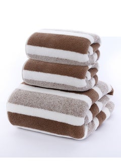 Buy 3pcs Soft Absorbent Wide Stripe Bath Towel, Non-Shedding Thickened Towel, Shower Towel Suitable For Bathroom, 1*70x140cm Bath Towel, 2*35x75cm Face Towel- Brown in Saudi Arabia