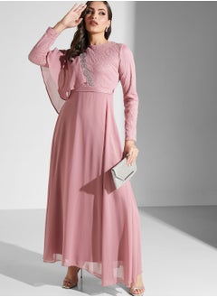 Buy Ruffle Shoulder Chiffon Dress in UAE