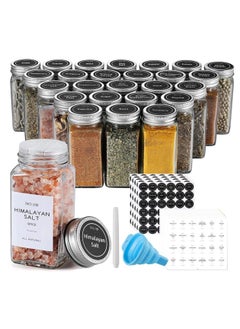 اشتري 24Pcs Spice Jars with Labels - Glass Spice Jars with Shaker Lids, Minimalist Spice Labels Stickers, Collapsible Funnel, 4oz Seasoning Containers في الامارات