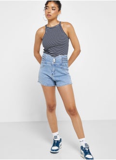 Buy Lace Up Detail Denim Shorts in Saudi Arabia