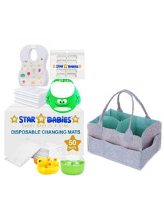 Buy Baby Essentials Pack Pack Of 7 With Caddy Diaper Bag Free White in UAE