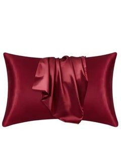 Buy 2 Pieces Pillowcases Silky Satin pillow cover set Hair Skin, Burgundy Color. in UAE