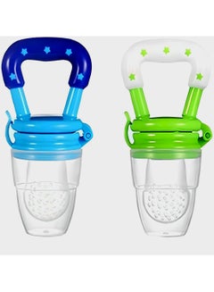 Buy 2Pack Baby Fruit Food Feeder Silicone Nipple Fresh Pouches Teething Toy Aching Gums Pacifier Reusable Green Blue in UAE