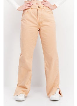 اشتري Women Long Plain Non-Stretchable Jeans, Light Orange في السعودية