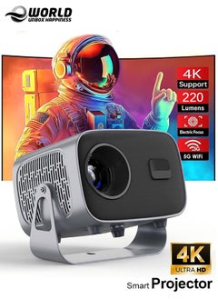 Buy Portable 360° Rotating Projector with Auto Keystone, Electric Focus and 220 Lumens, 4K Full HD 1280x1080P Dual WiFi Display for Outdoor and Home Movie Theater, Compatible with Android 11.1, Grey in UAE