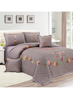 Buy Sleep night Floral Compressed 6 Pieces Comforter Set King Size 220 X 240 Cm All Season Reversible Bedding Set Geometric Quilted Stitching Design Grey in Saudi Arabia