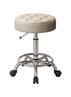 Buy Swivel Rolling Stool with Footrest Height Adjustable PU Leather White in UAE