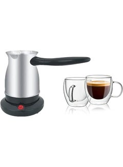 Buy efficiency Turkish Coffee Maker 600ml ML 5Cups with free Measuring Spoon & Coffee Machine Cleaning Brush & 2 Pcs Double Walled Glass Coffee Mugs with Handle. in UAE