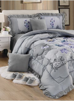 Buy Bed In A Bag Medium Filling King Size Comforter Set, 10 Pcs Floral Bedding Set Size 220 X 240 Cm with Comforter, Quilted Bed Skirt, Pillowcases, Cushion & Bedroom Slipper, Multicolor in Saudi Arabia