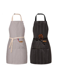 Buy 2Pcs Kitchen Cooking Apron for Men Women, Adjustable Bib Aprons with Pockets, Soft Chef Apron Cooking Apron, Black/Grey Stripes in Saudi Arabia