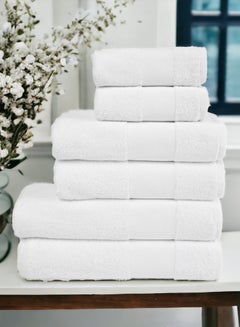 Buy 100% Cotton 6 Piece Hygra Towel Set | White in Saudi Arabia
