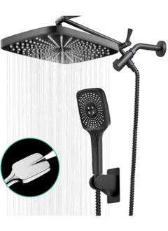 Buy 1-Set Exposed Shower System Triple Function Bathroom Shower Head 20cm Square Rainfall Shower Head with Handheld Complete Shower Set Black in UAE