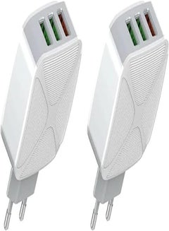 Buy Ldnio Set Of 2 Pieces Of A3310Q Eu Fast Charger 3 Usb Ports With Lightning Cable Perfect For Home And Office - White in Egypt