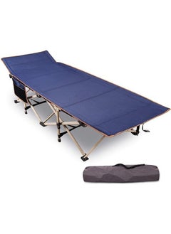 Buy Folding Camping Beds for adults, Heavy Duty Sturdy Camp Bed Portable, Strong Thicker Tubes Sleeping Cot Outdoor Travel Office (Blue) in Saudi Arabia