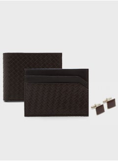 Buy Leatherette Wallet, Card Holder Ad Cuff Links Gift Set in UAE