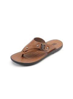 Buy Men Leather Flip-flops Brown in UAE