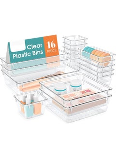 Buy 16 PCS Clear Plastic Drawer Organizer Tray for Makeup, Kitchen Utensils, Jewelries and Gadgets in Saudi Arabia