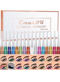 Buy Glitter Colors Pen Set Metallic Shimmer Eyeshadow Eyebrow Liquid Long Lasting Waterproof Face Lips Art for Party Festival Makeup 16 Colors Set in UAE