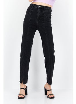 Buy Women Mom Slim Fit Washed Stretchable Jeans, Black in UAE