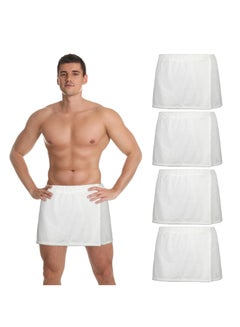 اشتري Mens Wearable Bath Towel Wrap Short Pants Shower Wrap for Men 11.81'' Mens Towel Wrap After Shower with Closure for Men Bathroom Shower Spa Gym (White,Coral Fleece)4 Pcs في الامارات