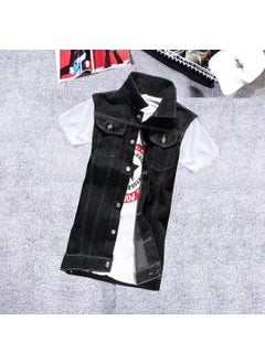 Buy Mens Vintage Denim Vest Casual Layered Autumn White line Black in UAE