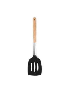 Buy Grey Silicone Slotted Turner with Oak Wood Handle in UAE