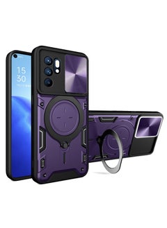 Buy GOLDEN MASK For Oppo Reno 6 4G Armored Camera Shield Cover Camera Lend Protection, Built-in 360° (Purple) in Egypt