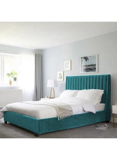 اشتري Las Palmas | Wooden Bed Frame Upholstered in Velvet - Turquoise في السعودية