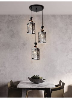 Buy Elegant 4320-3 Geometric Pendant Light With Three Lights – Adjustable Height E27 Ceiling Lamp, Perfect for Dining Room, Living Room & Hallways in Saudi Arabia