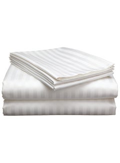 Buy 3 Piece Luxury Grey Striped Bed Sheet Set with 1 Flat Sheet and 2 Pillowcases for Hotel and Home Crafted from Ultra Soft and Breathable Cotton for Year-Round Comfort, (Single/Double) in Saudi Arabia