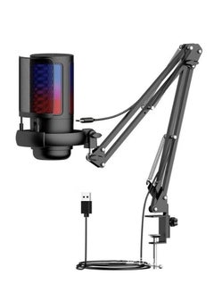 Buy Gaming Microphone USB Condenser Podcast Microphone with RGB Lighting Tap-to-Mute Sensor Cardioid Polar Pattern for Gaming Streaming, Black in UAE