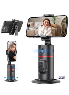 Buy Auto Face Tracking Tripod – Smart 360° Rotation Body Phone Camera Mount for Vlogs & TikTok with Remote, Extendable, Rechargeable (Black) in UAE