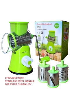 Buy ARTC Multifunctional Manual Table top Vegetable, Cheese, Biscuits and Nuts Drum Grater With Stainless Steel Handle Green in UAE