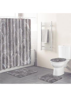 Buy 4-Piece Water-resistant Shower Curtain & Lid Toilet Cover Pedestal Rug Non-slip Bath Mat Bathroom Decoration Accessories in UAE