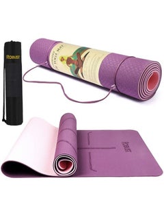 Buy Robust TPE Yoga Mat Double Layer Anti-Slip Eco Friendly Texture Surface (Size 183cmx 61cm) SGS Certified Position Liens & Hanging Band, Home/Gym Workout Sports Exercise Sports Mattress - Purple Pink in UAE
