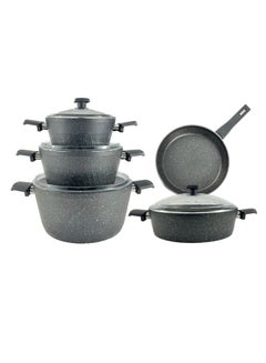 اشتري 9-Piece Milena Grand Cookware Set Grey 20 + 24 + 28 cm Deep Pot / 28 cm low pot / 28 cm frypan في الامارات