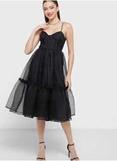 Buy Sweetheart Neck Ruffle Mesh Dress in UAE