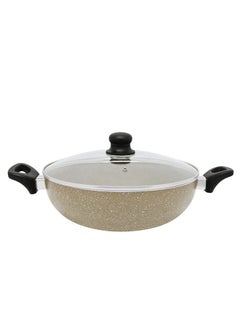 Buy Non-Stick Aluminum Wok With Glass Lid With Heat Resistant Handle Dark Green/Black in Saudi Arabia