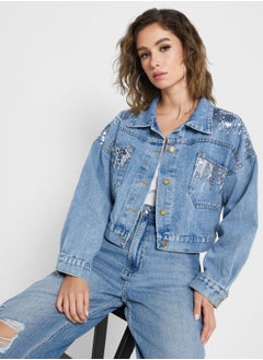 Buy Embellished  Detail Denim Jacket in Saudi Arabia