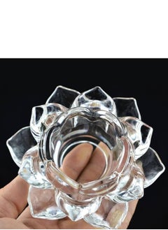 Buy Clear crystal tealight candle holder in the shape of a lotus flower in Saudi Arabia