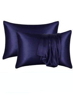 Buy 2 Pieces Soft and Smooth Satin Silk Pillowcase for Hair and Skin Health 51*102cm Breathable Bedding Pillowcase for Home Blue in Saudi Arabia