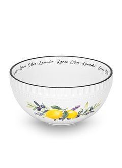 Buy Bowl 16cm Lemon Provence, For Cereal Aleksa Series Porcelain White, Salad, Pasta, Soup, Dessert, Serving of Rice - Dishwasher Safe in UAE