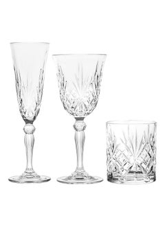 Buy 18-Piece Melodia Glass Set Includes 6xWater Glass, 6xWine Shot Glass,6xFlutes Glass in UAE