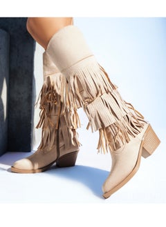 Buy Boot Knee-High Suede With Sharasheb LB-34 - Beige in Egypt