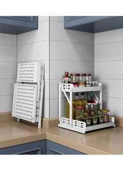 Buy Tycom Pull Out Spice Rack Organizer For Countertop and Cabinet, Standing Shelf Jars Storage Holder, Foldable Seasoning Shelf Organizer for Kitchen Storage,2 Layer White. in UAE